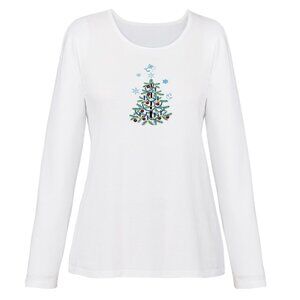 New 2XL White Embroidered Holiday Christmas Tree Long Sleeves Knit Top